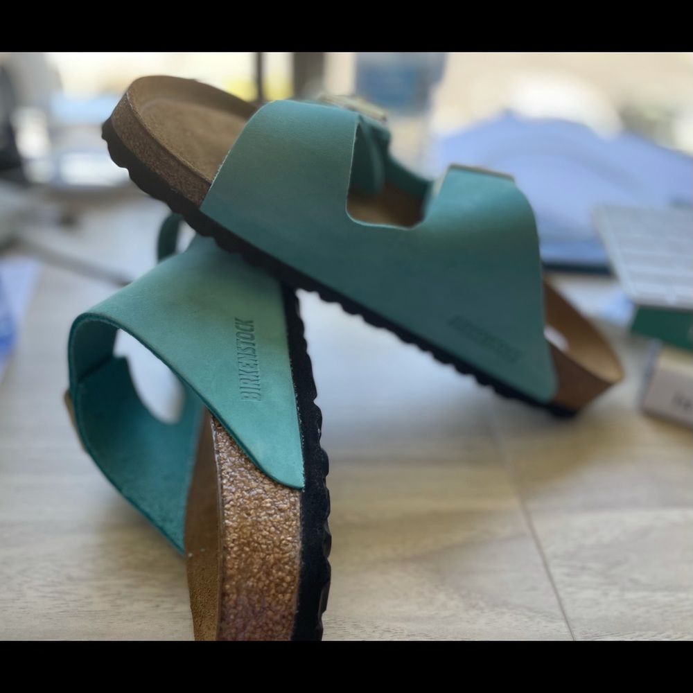 Aqua blue Birkenstock's. Size 40. Size women's 9